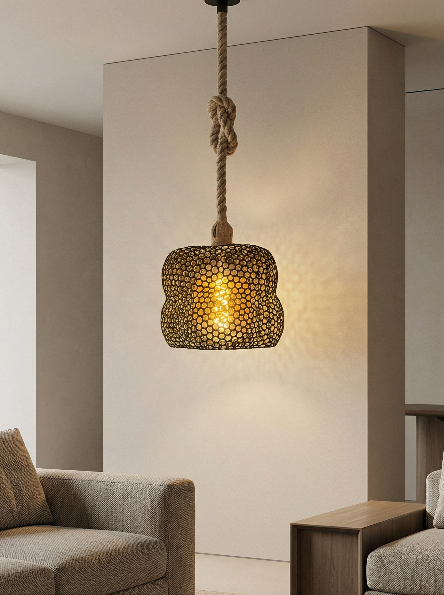 Hanging Lamp with Perforated Shade