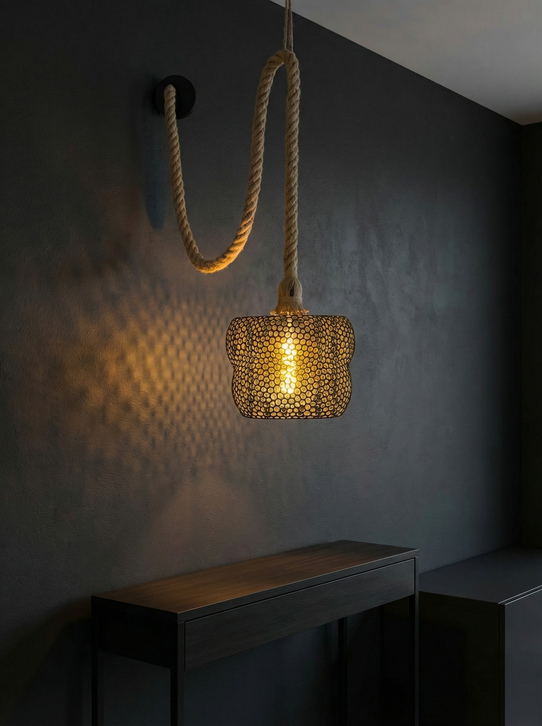 Hanging Lamp with Perforated Shade